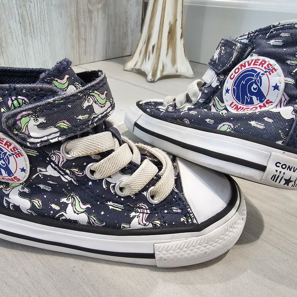 Converse Unicorn Pattern High-Top Sneakers - Navy Blue White Size 5 Toddler